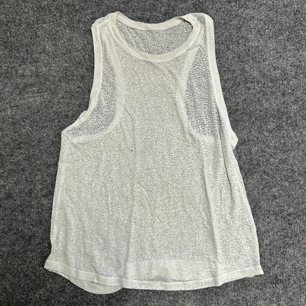 Lululemon Tank Top Womens Size 4 White Grey Crackle Print Burnout Racerback Yoga